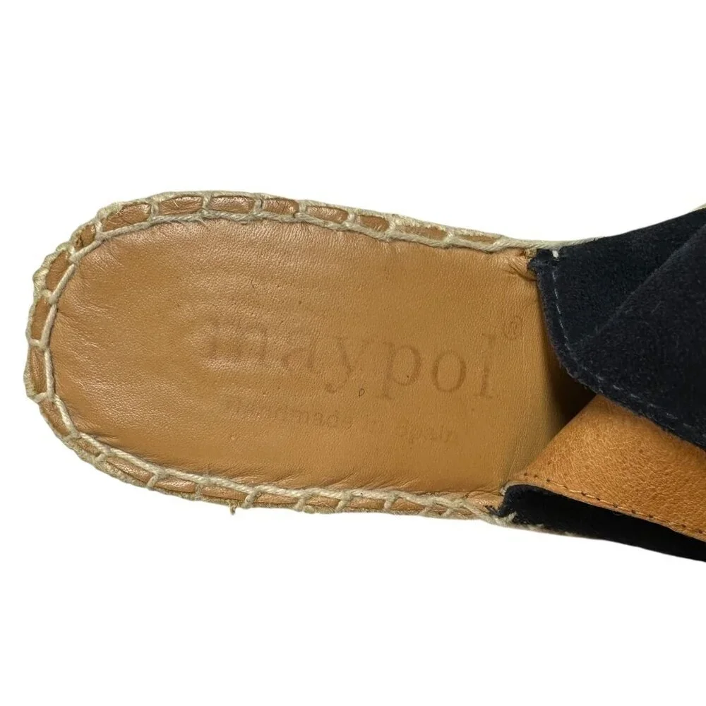 Anthro Maypol Black Suede Peep Toe Espadrilles Wedge Heel Size 38 US 7.5